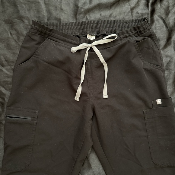 Black “Dowa” Drawstring Scrub Pants Straight Leg Figs Technical Collection - Picture 2 of 5